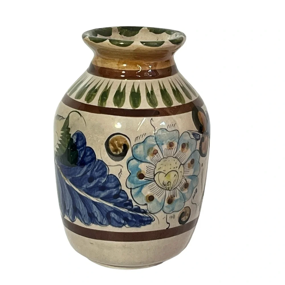 Talavera‎ Vase Mexican Folk Art Pottery Multicolor Hand Painted Ceramic Signed